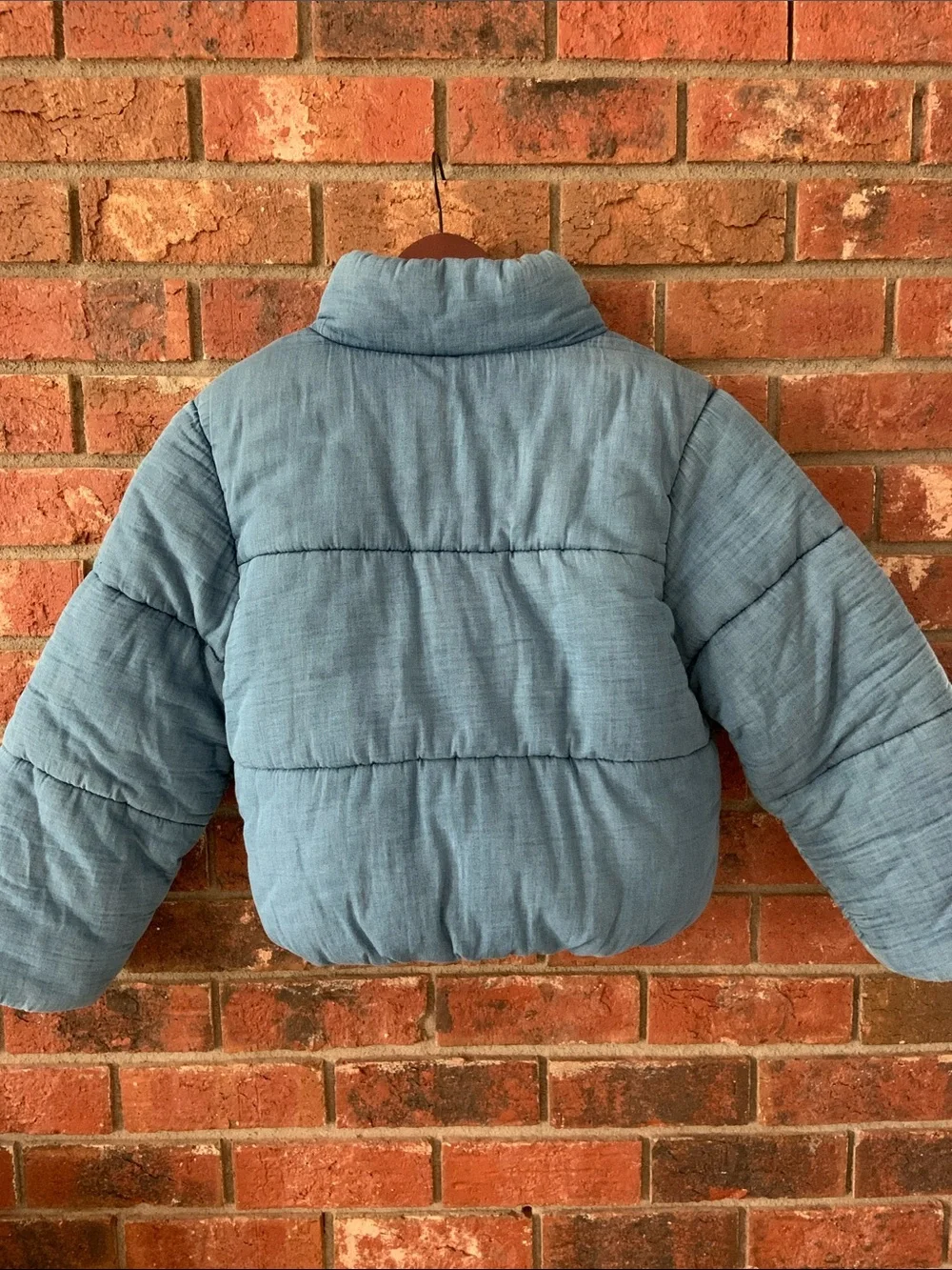 GAP Blue Denim Quilted Cropped Puffer Jacket for Kids
